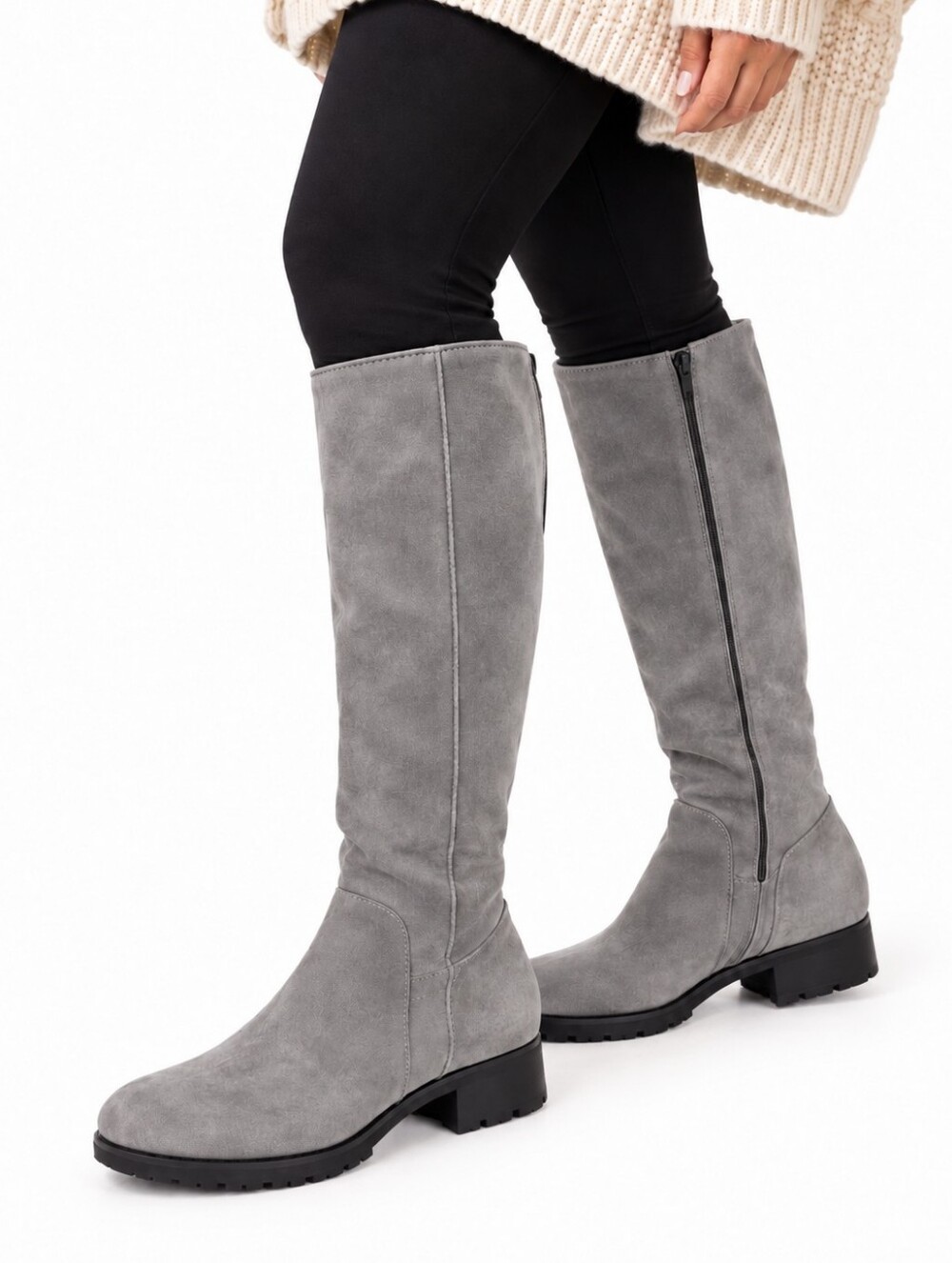 Aerosoles Gray Suede Leather Knee High Stretch Calf Boots 8.5 Wide